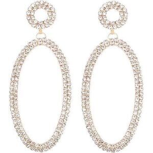 Rhinestone‎ Oval Dangle Earrings Sparkly Wedding Bridal Jewelry Silver